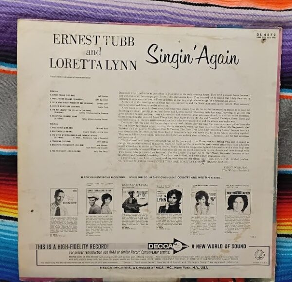 Ernest Tubb And Loretta Lynn~ Singin' Again. 1967 – US Vinyl, LP, Album, Mono