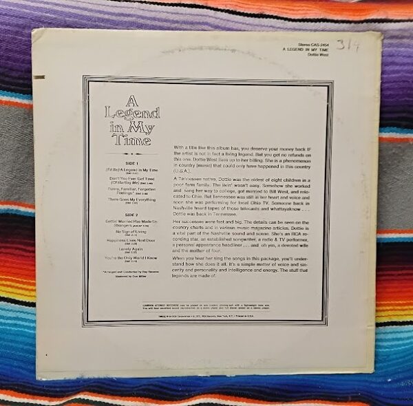 Dottie West, LP, A Legend In My Time, RCA Camden CAS-2454