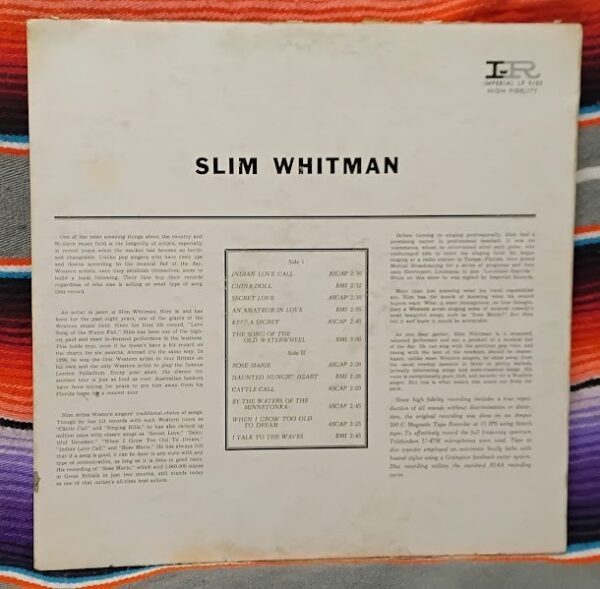 Slim Whitman Sings Million Record Hits LP Vinyl Imperial Records LP-9102